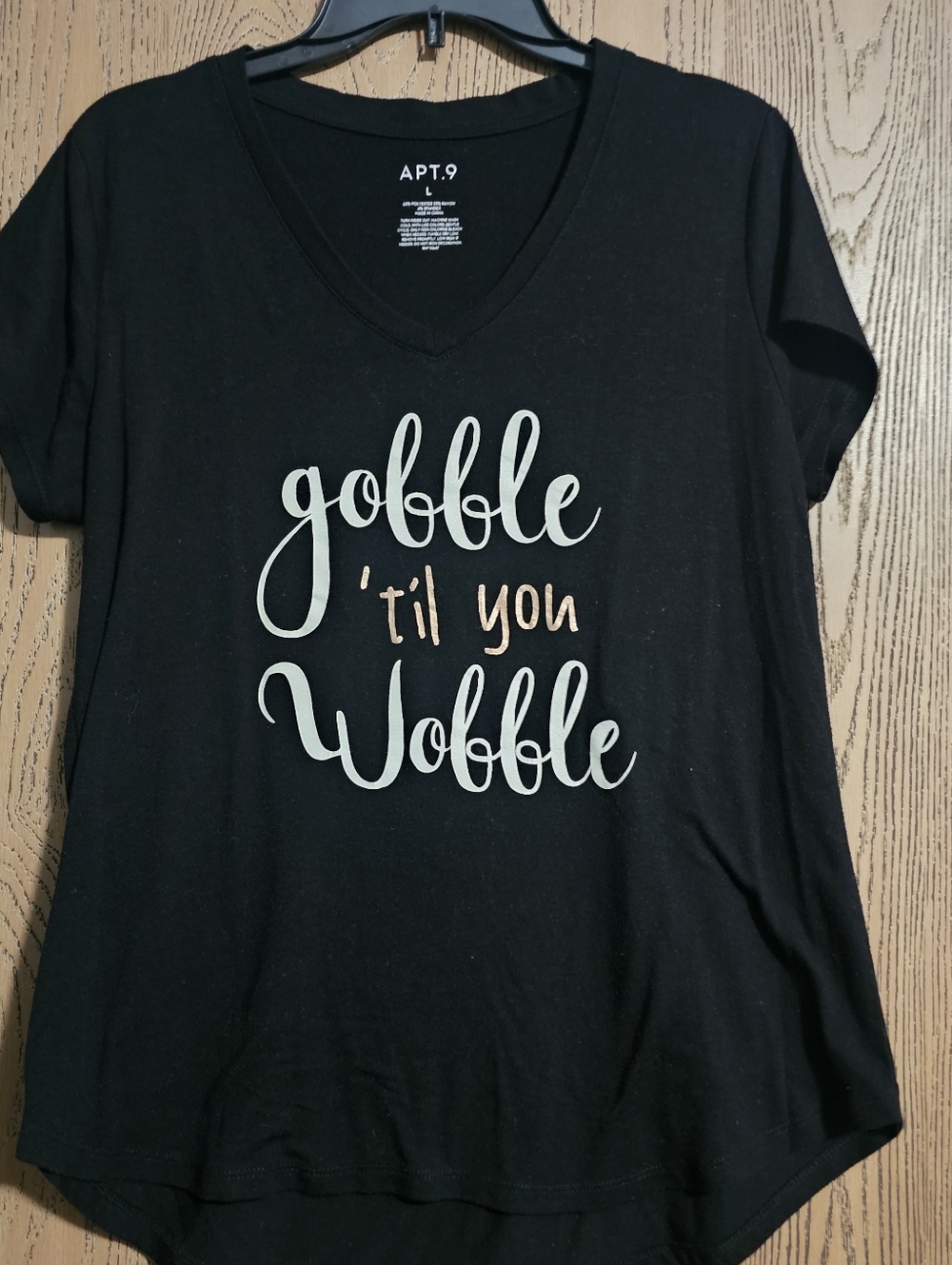 Apt. 9 Black V-Neck 'Gobble 'Til You Wobble' Graphic Tee